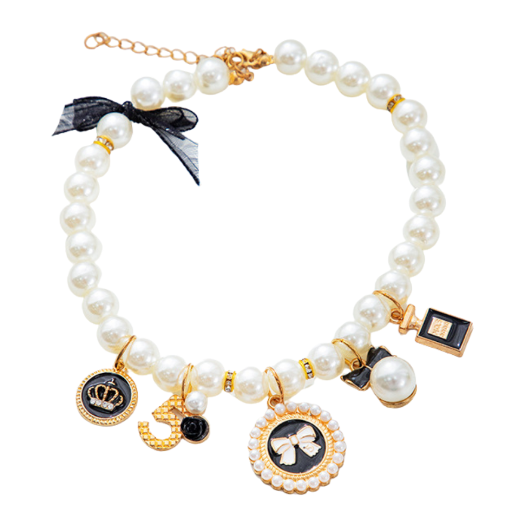 Black and Gold Beaded Dog Necklace - Von Hound and Friends