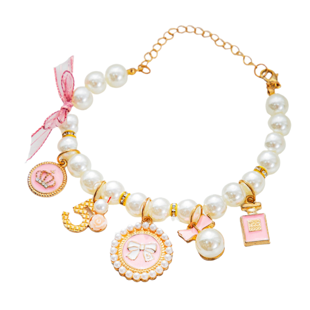 Pink and Gold Beaded Dog Necklace - Von Hound and Friends