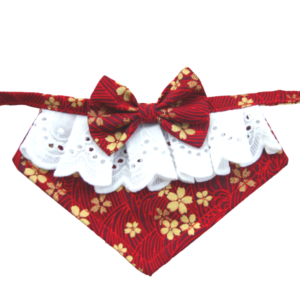 dark red lace frill dog bandana - von hound and friends